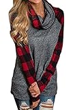 Womens Turtleneck Tops Plaid Patchwork Shirts Oversized Tunic Long Sleeve Pullover By Brilanter …