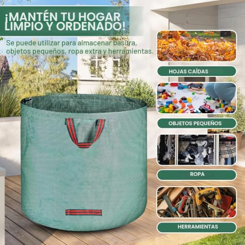 2 x 500L Gardening Sacks, Garden Waste Bag with Handle, Foldable, Reusable, Gardening Bags for Collecting Plants, Waste and Leaves