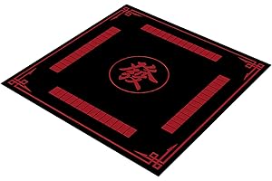 LEAQU Mahjong Mat, Anti Slip and Noise Reduction Mahjongg Table Mat, Mahjong Accessories Tablecloth, Game Poker Domino Game Game Mat for Card, Board and Tile Games (Black & Red 70cm)