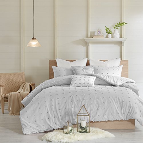 Urban Habitat Brooklyn 7 Piece Cotton Jacquard Duvet Set Bedding Cover King/Cal King Size Grey