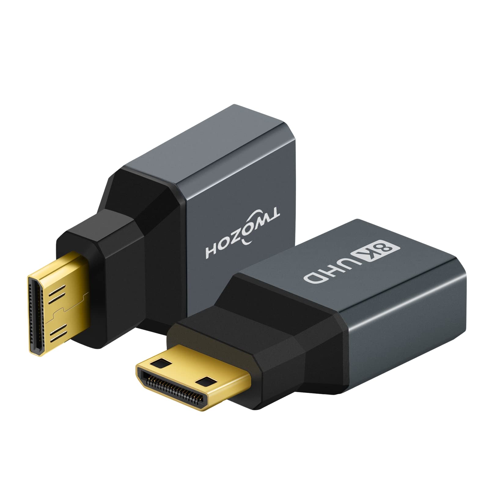 Twozoh 8K Mini HDMI to HDMI Adapter (2-Pack), 2.1 Mini HDMI Male to Standard HDMI Female Connector Convertor Support 8K@60Hz, 4K@144Hz, 2K@240Hz — image 1