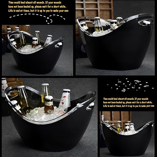 Beauenty Ice Bucket Wine Bucket,8L Wine Bucket Chiller for Parties, Acrylic Cooler Bucket for Champagne Wine Drinks Beer,Beverage Tub,Ice Tub,Bar Supplies（Black）