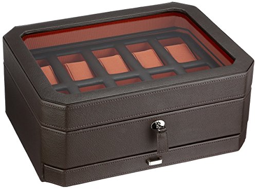 WOLF 458606 Windsor 10 Piece Watch Box with Drawer, Brown