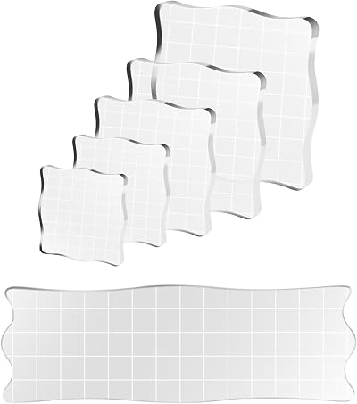 MAOQYE 6 Pcs Clear Stamping Blocks Set 15x5 to 2.5x2.5 cm Grid Grip