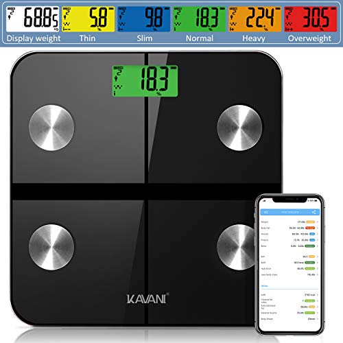 Rechargeable Smart Fat Scale, Bluetooth Bathroom Body Scale Digital Weight Scale Tracks 14 Key Compositions Analyzer, 6 Color Display, Sync with Fitness APP, 400 lbs, HD Display, Rechargeable