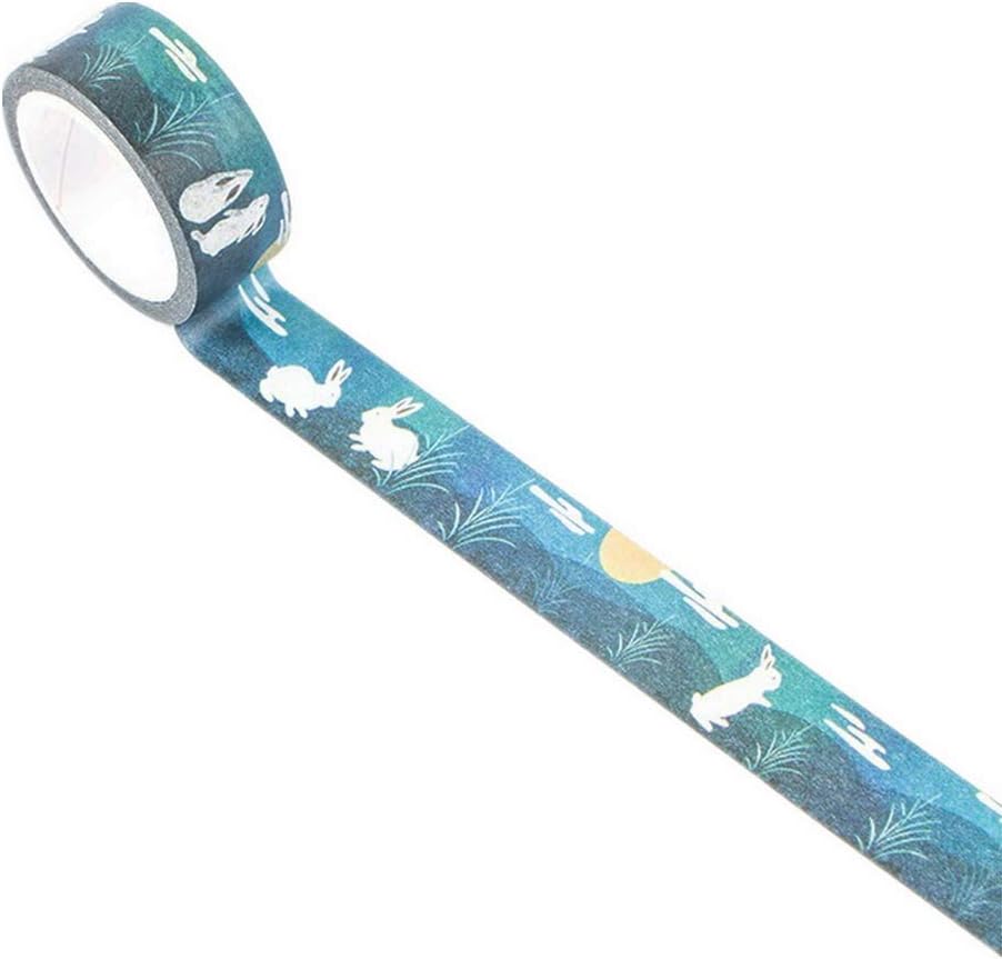 NLR Kyoto Style Japanese Masking Washi Tape Set | 4 Rolls | 0.6 Inch (15mm) Wide | for Scrapbooks, Photo Frames, Bullet Journals, Arts and Crafts. (Moon & Rabbits)
