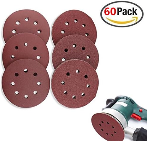 5 Inch 8 Hole Sanding Discs Sandpaper, Lanticy 60Pcs Circular Dustless Hook and Loop Sander Sandpaper,10 Discs Each of 40/60/80/120/180/240 Grits Hoop and Loop Sand Paper for Power Orbital Sanders