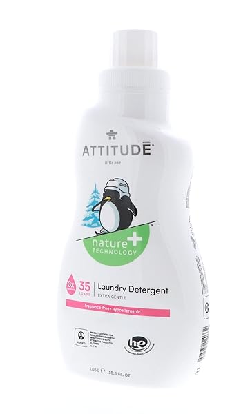 ATTITUDE BABY LAUNDRY DETERGENT, EWG VERIFIED, PLANT AND MINERAL-BASED FORMULA, HE COMPATIBLE, VEGAN HOUSEHOLD PRODUCTS, UNSCENTED, 35 LOADS, 35.5 FL OZ