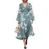 Akivide Women's Fall Chiffon Floral Print Puff Long Sleeve Maxi Dress Empire Waist Dresses for Women 2025 Elegant Classy
