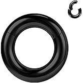 BodyAce Black Hinged Segment Clicker PA Rings, 2G 4G 6G 8G 10G 12G Large Spring Action BCR Rings, Surgical Steel Septum Nose Rings Ear Gauges Earrings Hoops