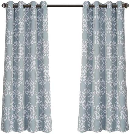 MYSKY HOME Blackout Curtains for Living Room Darkening Thermal Insulated Curtains Morrocan Geometric Pattern Curtains 63 Inch Length 2 Panels Set Grommet Window Drapes for Bedroom, Light Blue