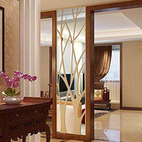 Coohole Removable Modern Mirror Style Decal Art Mural Wall Sticker Home Room DIY Decor (Silver)