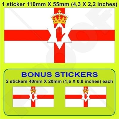 NORTHERN IRELAND Flag, Ulster Banner UK 4,3" (110mm) Vinyl Bumper Sticker, Decal x1 +2 BONUS