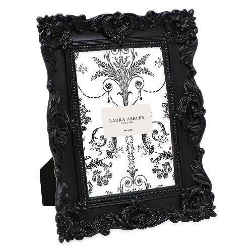 Laura Ashley - Handmade Resin Picture Frame with Easel and Hook for Tabletop and Wall, Decorative Floral Picture Frame for Home Decor, Photo Gallery, Art and More (4x4 Inch, Gold)