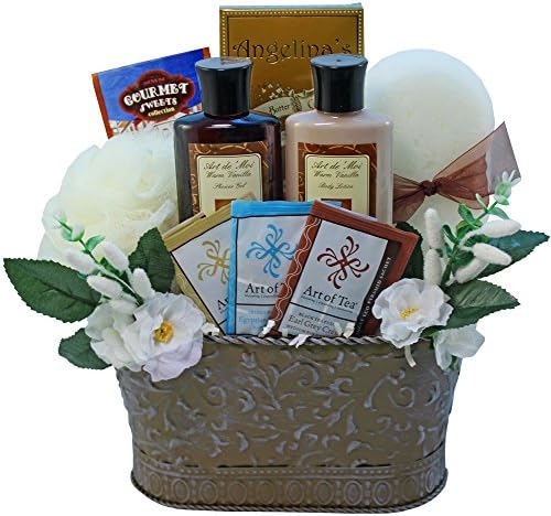 Tranquil Delights Spa Bath and Body Gift Basket Set with Tea and Cookies (Warm Vanilla)