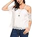 POGTMM Women's Summer Lace Off Shoulder Tops Spaghetti Straps Short Sleeve Casual Blouses