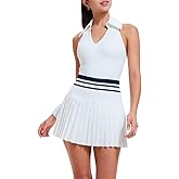 Two Piece Tennis Skirt Set for Women Racerback Color Block High Waisted Pleated Golf Outfits