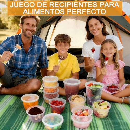 Juego de 60 Contenedores para Alimentos y Preparación de Comidas (Meal Prep) Toppers de Plástico Reutilizables 3 Tamaños (32/16/8 oz) Aptos para Microondas y Congelador Sin BPA