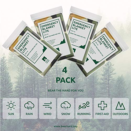 Bearhard Emergency Blanket Mylar Space Blankets 4-Pack for Camping Hiking or Outdoor Rescue Foil Thermal Survival Blankets Camo