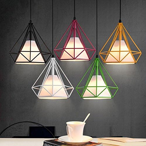 WWQY outdoors American Diamond Cage Pendant Lamp 25/38cm Nordic Wrought Iron Restaurant Industry Pendant Light, 25cm