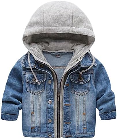 Little Boys Cardigan Hooded Lapel Zipper Pocket Denim Coat Jackets Outerwear (7-8Years, Blue)