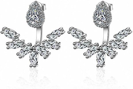 megko Fashion Lady Clear Crystal Leaf Feather Ear Jacket Earrings Back Ear Cuffs Stud Earring (silver teardrop1)