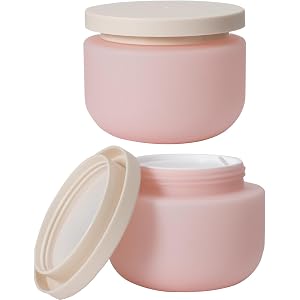 Qeuly Plastic Jars with Lids 8.8oz 2 Pcs Wide Mouth Lotion Containers Pink | Leak Proof Cosmetic Containers for Body Butter,