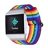 Bandmax Compatible Fitbit Ionic Rainbow Band,Nylon Breathable LGBT Strap Replacement Wristband Accessories with Black Plated Clasp Removable Loop Compatible Fitbit Ionic Smart Watch