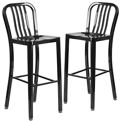Flash Furniture 2 Pk. 30” High Black Metal Indoor-Outdoor Barstool with Vertical Slat Back