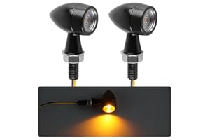 evermotor Mini Bullet Motorcycle Turn Signals LED, Waterproof LED Blinker Lights, 12V Universal Front and Rear Indicators for Harley, Dirt Bike, Yamaha, Honda, Cafe Racer, Cruiser - Amber Light, 2PCS