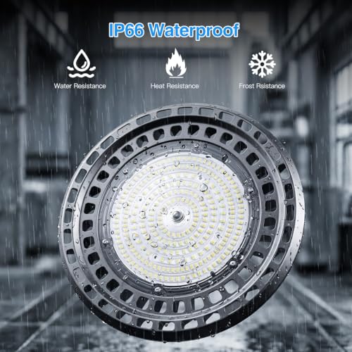 G GJIA 4Pack 200W UFO LED High Bay Light, Adjustable of 30,000LM High Bay LED Shop Lights, 150LM/W, 0-10V Dim, 120-347V, 5000K Daylight Waterproof for Warehouse Workshops - UL Listed