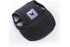 Leconpet Baseball Caps Hats with Neck Strap Adjustable Comfortable Ear Holes for Small Medium and Large Dogs in Outdoor Sun Protection (XL, Black Jeans)