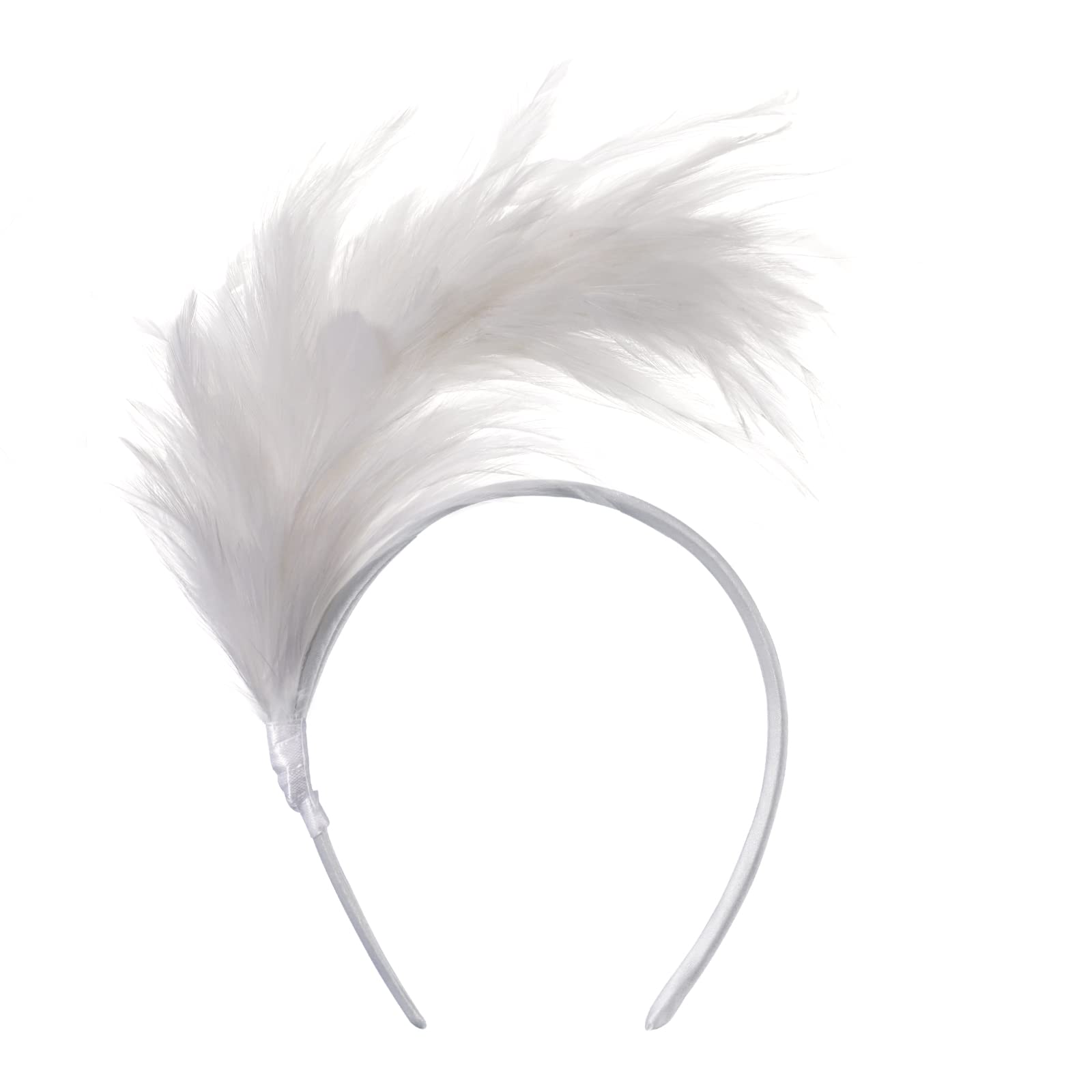MWOOT 1920s Feathered Fascinator, Vintage Feather Headband, White Feather Headpiece Headwear Accessories for Carnival Masquerade Ball Venetian Prom Costume Accessories Decor