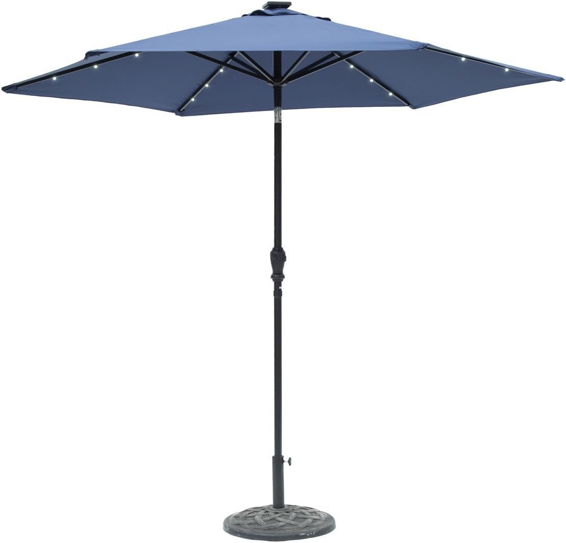 Amazon Com Sun Ray 811032 9 Round 6 Rib Solar Patio Umbrella 18 Led Lights Crank And Tilt Steel Frame Navy Blue Garden Outdoor