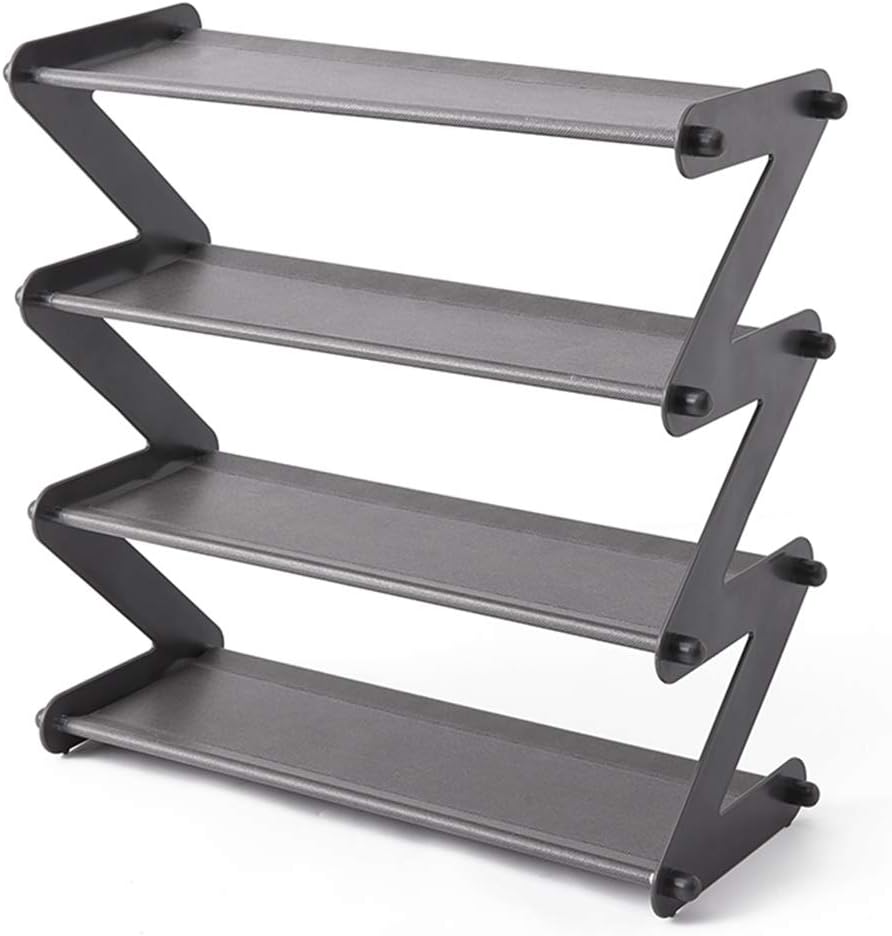 TITU Small Shoe Rack Organizer 4-Tier – Free Standing Shoe Racks Z Shaped Durable and Stable Shoe Organizer Non-Woven Fabric Shoe Shelf for Bedroom Entryway Cabinet Closet 19.3" x 18.1" x 7.5" (Grey)