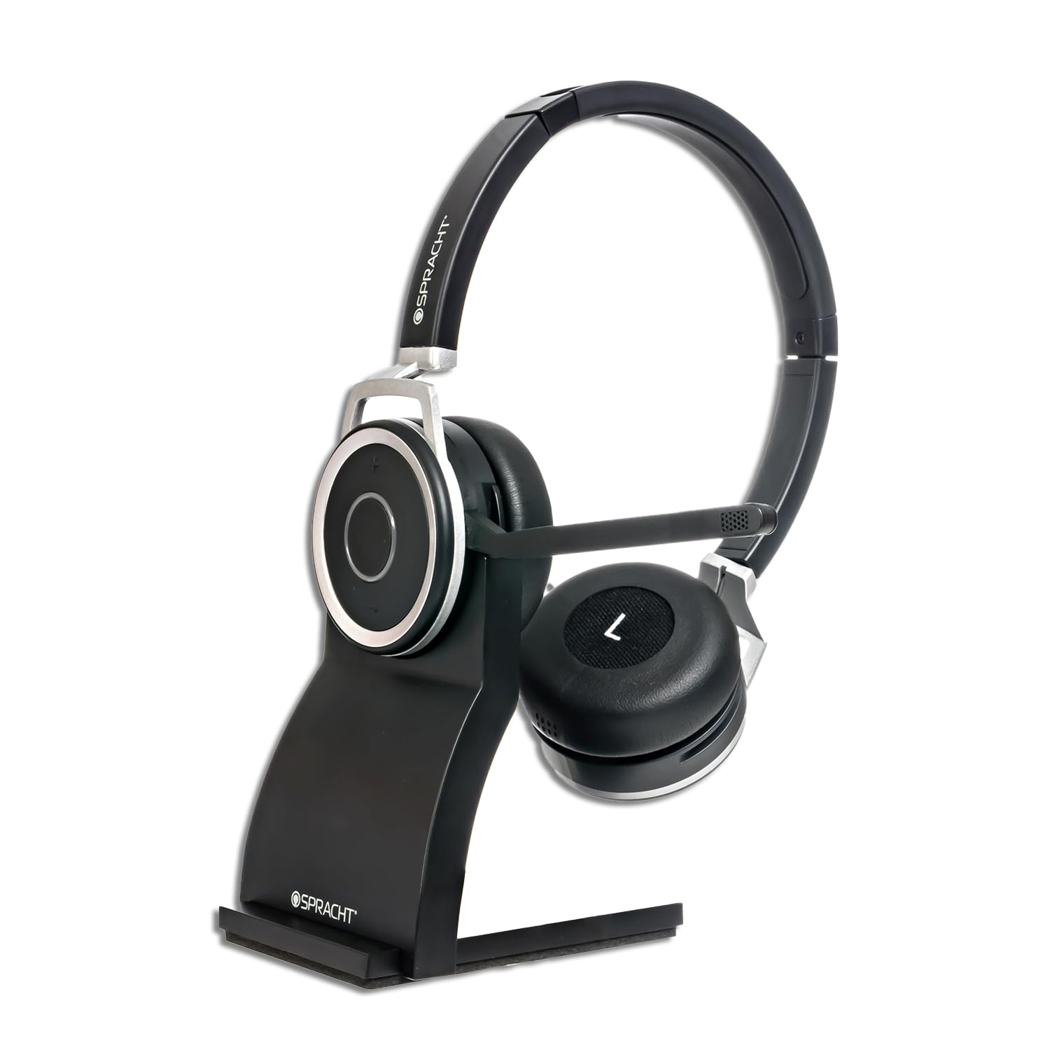 Spracht ZumBT-410 Prestige Bluetooth Headset with Noise-Canceling Microphone | Wireless Headset with Charging Base & USB Dongle for Computer | PC Head Set for Working from Home/Office/Teams/Zoom