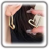 Gold Heart Asymmetrical Earrings for Women Large Heart Shaped Hoop Dangle Earrings Minimalist 80s Love Front Back Earrings Charm Hearts Jewelry Gifts