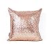 AMAZLINEN(TM Decorative Glitzy Sequin & Comfy Satin Solid Throw Pillow Cover 18 Inch Square Pillow Case, Hidden Zipper Design, 1 Cover Pack Only(Rose Gold)