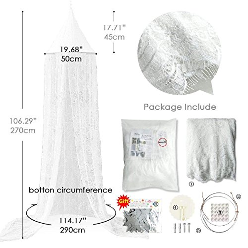 Dix-Rainbow Princess Girls Bed Canopy Castle, Kids Pink Crib Bed Canopy, Round Dome Lace Crown Mosquito Net Canopy, Kids Play Tent, Reading Nook Canopy for Girls, Babies & Toddlers Height 270cm/107 in