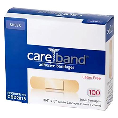 CAREBAND Sheer Adhesive Strips, Sheer Bandage .75 X 3in, (1 BOX, 100 EACH) by ASO Corporation