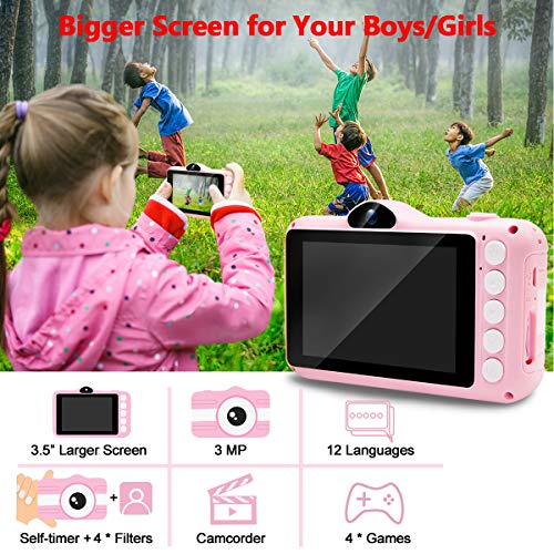 Joytrip Kids Digital Camera 3.5 Inch Screen Mini Rechargeable Toy Camera Gifts for Kid Boys & Girls Ages 4-12 Child Selfie Camera Camcorder(Pink) ...