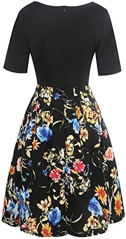 oxiuly Women's Vintage Patchwork Pockets Puffy Swing Casual Party Dress OX165 4 oxiuly Women's Vintage Patchwork Pockets Puffy Swing Casual Party Dress OX165