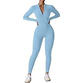 YEOREO Women Long Sleeve Workout Jumpsuit Zip Up Romper Bottom Pants Bodysuit Bodycon Sexy One Piece