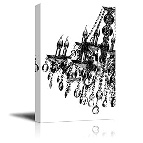 Canvas Wll Art - Black Crystal Chandelier on White Background - Giclee Print and Stretched Ready to Hang - 12"x18"