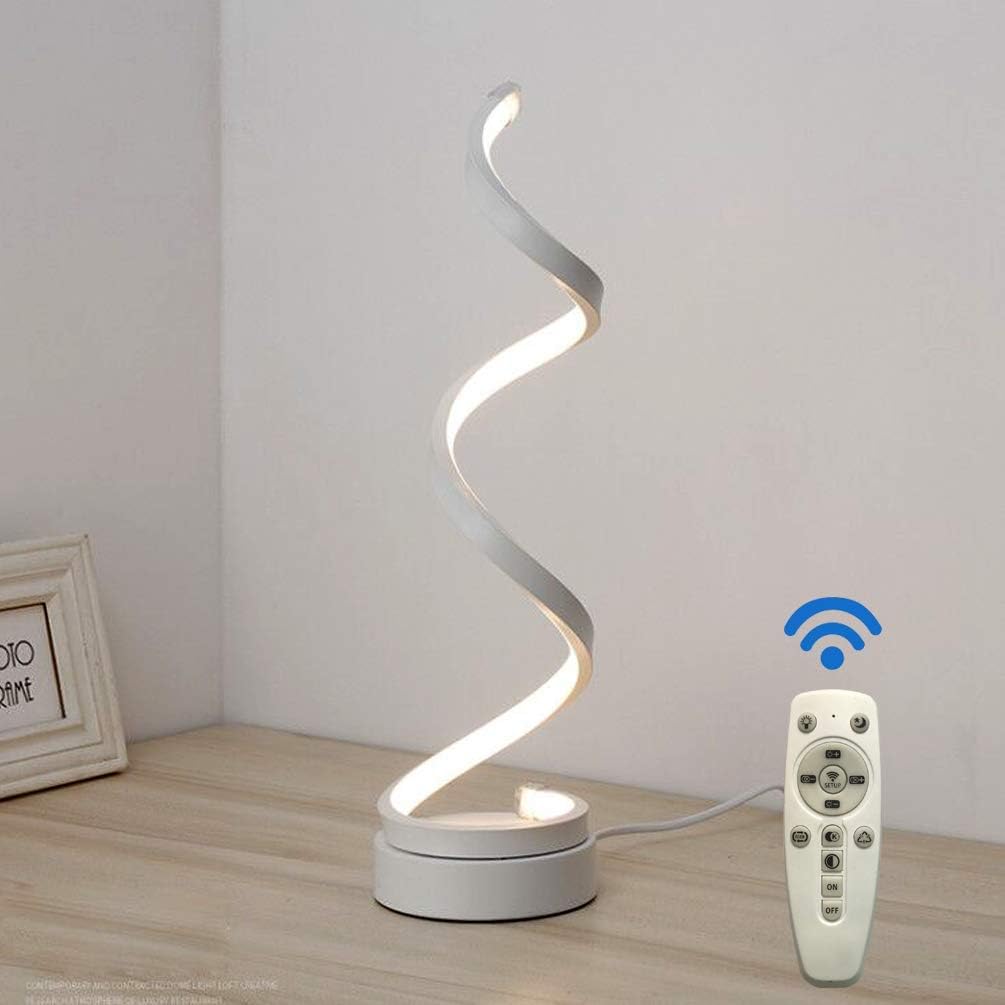 Dimmable Modern Led Table Lamp, Spiral Remote Control LED Desk Lamp 12W Warm White Bedroom Bedside Table Lamp led Reading Light