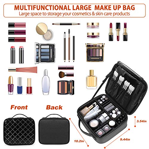 Makeup Bag,WDLHQC Travel Makeup Organizers and Storage Case,Portable Make up Bag Organizer Cosmetic Train (Black)