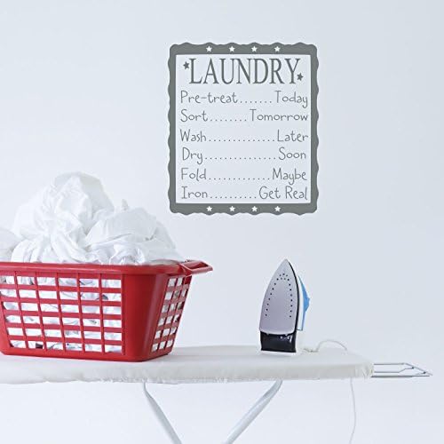 LAUNDRY Vinyl Decal - Pre-treat, Soft, Wash, Dry, Fold, Iron Laundry Vinyl, Laundry Room Vinyl Lettering, Laundry Wall Vinyl, 20" W x 23" H (Charcoal, Matte)