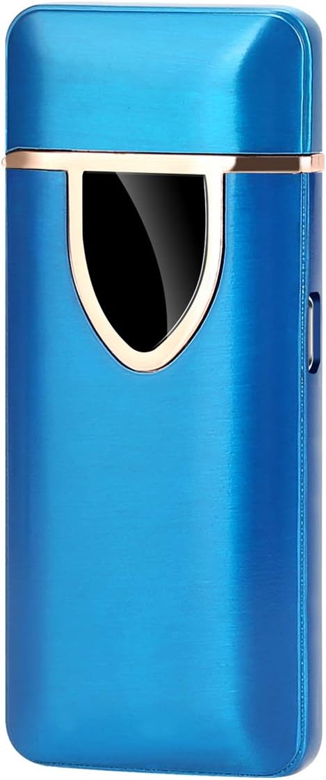 Kivors USB Rechargeable Electric Lighter Double Sided Arc Lighter Battery Light Tungsten Turbo Windproof Flameless Lighter with Smart Touch (Blue)