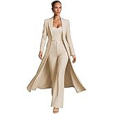 Suits for Women Business Casual 3 Piece V Neck Womens Suit Long Blazer Vest Pants Tuxedo Pant Suit