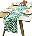 BOXAN Classic White Linen Burlap Table Runner with Green Tropical Monstera Palm Leaves for Spring Summer Wedding Party Birthday Party Home Decor, Hawaii Luau Party Decor, 12x72 inch